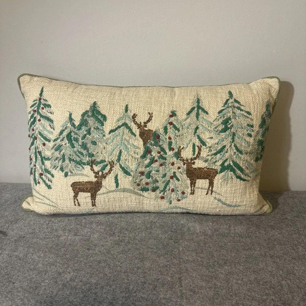 EnVogue Forest Deer Throw Pillow Rectangle Rustic Farmhouse Holiday‎